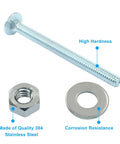 12 Pack Carriage Bolt Kit 1/4-20 X 3 Inch Galvanized Round Head Bolts With Nuts And Washers, showing bolt, nut, washer.
