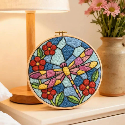 Colorful Dragonfly Punch Needle Kit For Adults Beginners Colorful Flower Embroidery Starter Set With Easy Instructions DIY Punch Needle Craft Kit With Fabric