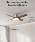 44 Inch Low Profile Ceiling Fan With Led Light And Remote Six Speed Reversible Timer Whisper Quiet Bedroom Flush Mount Lighting Fixture in medium room