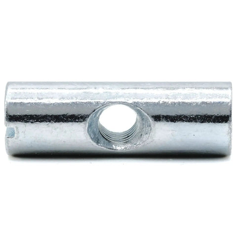 Cross Dowel Barrel Nut Replacement Kit For 100507 Furniture Fasteners, zinc-plated M6 threaded barrel nut close-up image.