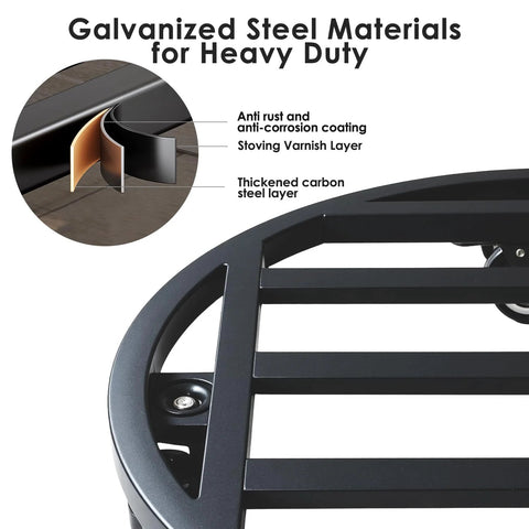 Close-up of 18 Inch Round Plant Caddy With Wheels Heavy Duty Metal Plant Dolly showing rust-proof galvanized steel tray detail