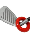 Pocket Sized Warm Up Weight Golf Swing Trainer Portable Weighted Club To Boost Tempo Flexibility Distance And Control On The Go Red attached to club