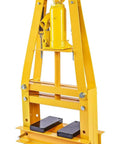Hydraulic Shop Press With Steel Frame And Yellow Finish 6 Ton Bench Top Mount 4 1/4 Inch Working Range Includes 2 Press Plates
