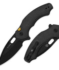 Roach XL Pocket Knife 3 Point 5 Inch 14C28N Drop Point Blade with black micarta grip open and closed views