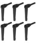 Six Piece Adjustable Clamping Lever Handles M6 20mm Male Thread Bolts shown in black aluminum alloy set for machine and DIY projects.