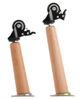 Heavy Duty Wooden Table Legs Set Of Four Rock Solid Tapered Design With Smooth Rolling Casters And Secure Brakes, close-up of two legs.