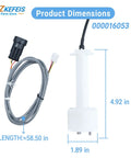 Ice Water Level Sensor Probe Kit With Harness For Commercial Ice Makers Compatible With I0600 I1400 ID0522A ID0452A ID0322A Replacement Parts shown with dimensions, probe, and harness.