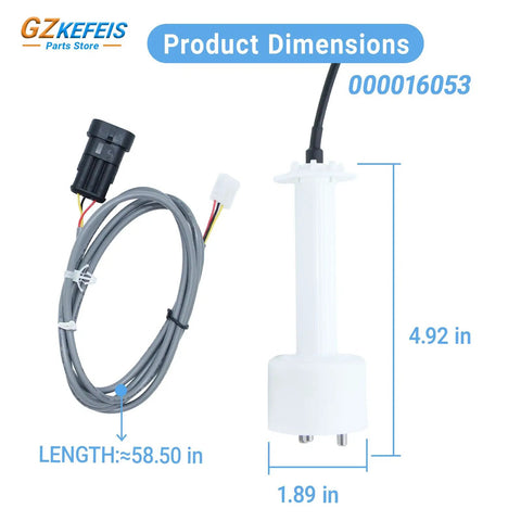 Ice Water Level Sensor Probe Kit With Harness For Commercial Ice Makers Compatible With I0600 I1400 ID0522A ID0452A ID0322A Replacement Parts shown with dimensions, probe, and harness.