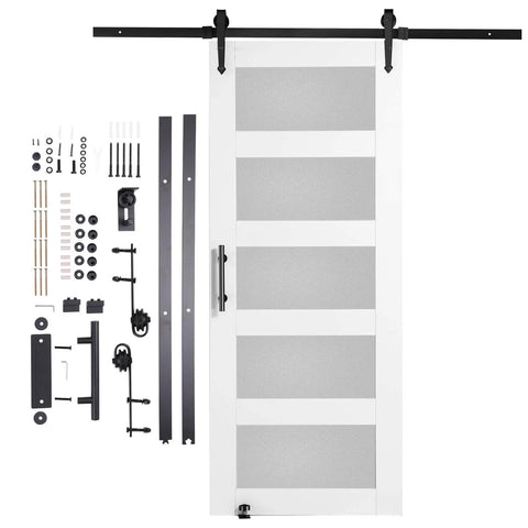Glass Sliding Barn Door With Solid Wood Frame 30 By 84 In Includes 5.5Ft Sliding Door Hardware Kit With Handle And Floor Guide