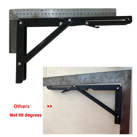 Rock Solid 8 Inch Folding Shelf Brackets With Hardcore Load Rating For Diy Space Saving Wall Mount Shelves Max Weight 410 Lb Pack Of Two shown with measuring tool.