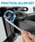 Hand using Allen key on TV Wall Mount Hardware Kit with M7 lag bolts for secure mounting on various walls.