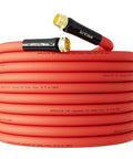 Specilite 5/8 in hot water hose, red rubber, coiled with brass 3/4 in fittings, 50 ft yard use