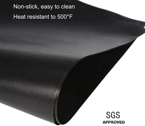 Close-up of black non-stick gas stove burner cover 0.2mm thick, highlighting heat resistance, part of 8 pack, BPA free kitchen shield.