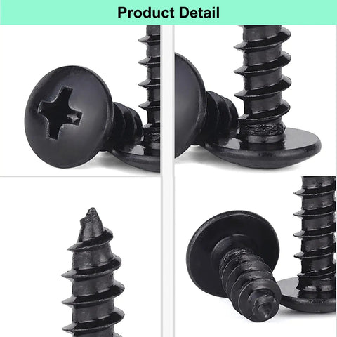 Assorted M3 Screw Kit With Slick Black Oxide Finish Badass Truss Head Phillips Self Tapping Fasteners For Dang Tough Wood Projects And Solid Steel Frames 125 Pcs, detailed view of black oxide screws.