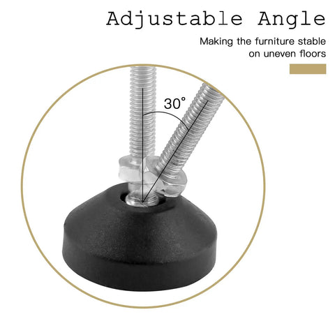 Heavy Duty M10 Furniture Leveling Feet 4 Pack Adjustable Swivel Glides showing adjustable angle and rubber base