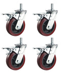 Eight Inch Swivel Casters With M20 Thread Stem And Sure Grip Brake Set Of Four Quiet Polyurethane Wheels for easy installation on workbenches.
