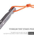 Ultralight Titanium Tent Pegs 165mm V-Shaped Stakes For Soft Ground Camping Gear Six Pack Durable Rust Resistant Nails For Backpacking And Outdoor Tents Ti4007P with orange cord.