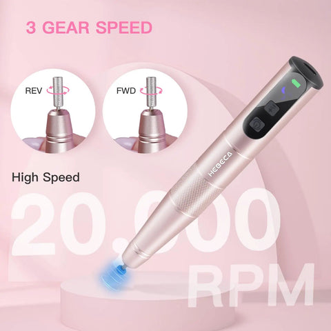 Top Shelf Cordless Nail Drill Set Rechargeable Electric Nail File And Buffer With Heavy Duty Bits For Acrylic Gel And Dip Powder Care While Keeping Your Manicure Game Strong In Classic Gold, showing high-speed drill with 20,000 RPM.