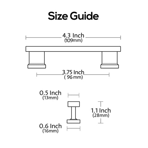 Size guide for Solid Brushed Black Nickel Cabinet Pulls 7 Inch Hole Centers 10 Pack For Cabinets And Drawers Boss Level Kitchen Handles Upgrade For Cabinets Closets Dressers With Sleek Modern Look showing dimensions