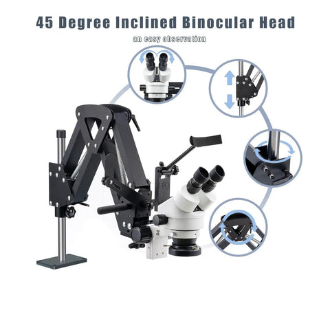 Trinocular Microscope With Awesome 4K Camera Kit 7X To 45X Zoom Eyepieces 0.5X Photo Eyepiece ergonomic stand