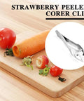 Easy Pineapple Eye Clip And Peeler Kit With Stainless Steel Cutter And V Shape Cutter For Pineapple Slicer And Seed Remover Keeps It Simple For Quick Home Prep In The Kitchen Or Store next to vegetables on a cutting board.