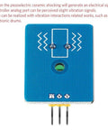 Five Piece Piezoelectric Ceramic Vibration Sensor Module For Arduino With Analog Output 3.3V And 5V Ready Kit Includes Dupont Wires Female To Female And Male To Female 3 Pin Connectors, blue board