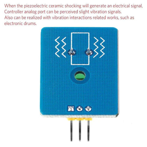 Five Piece Piezoelectric Ceramic Vibration Sensor Module For Arduino With Analog Output 3.3V And 5V Ready Kit Includes Dupont Wires Female To Female And Male To Female 3 Pin Connectors, blue board