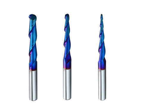 Ballnose Upcut CNC Spiral Router Bit With One Quarter Inch Shank For 2D And 3D Carving Pro Grade Nano Blue Coating For Sharp Edges