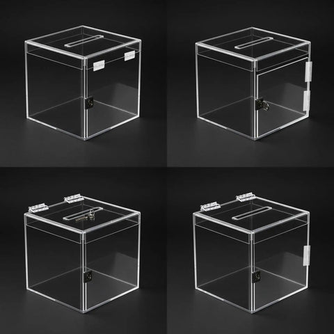 Clear Self-Adhesive Plastic Hinge Set, 4 Pieces, 65x40 mm Transparent Folding Hinges on acrylic display boxes