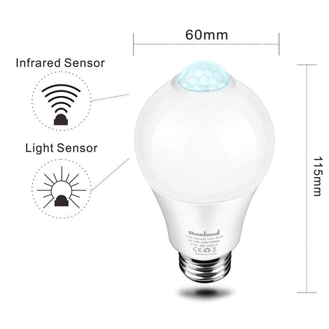 Motion Sensor LED Light Bulb 12W 100W Equivalent Dusk To Dawn Outdoor Bulb E26 5000K Daylight Auto On Off 4 Pack close-up