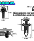 Diagram of sizes for the 70 Piece Car Body Fastener Kit With Engine Splash Shield Bolts U Nuts And Push Clips For Front Bumper Liner Under Cover Panels Includes Bolts U Nuts And Rivet Clips