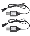 Two-pack 7.4V 3 Pin USB Charger Cable For RC Cars Boats And Toys Li Ion Battery Charger SM3P with black connectors