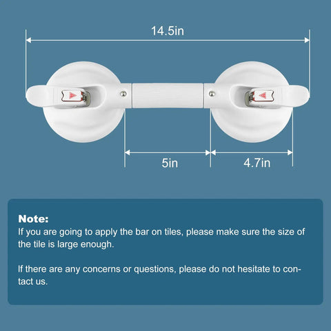 Top view of Heavy Duty Suction Shower Grab Bar For Bathroom Safety No Slip Grip Suction Cup Handles That Hold Up To 250 Lbs 14.5 Inch.