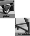 Hella Heavy Duty 12 Tier Metal Tile Display Rack With Wheels Floor Standing Steel Frame For Building Material Samples showing gimbal wheel and installation detail.