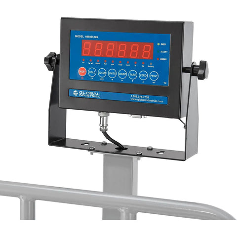 Heavy Duty Mobile Bench Scale NTEP Certified With LED Display 1000 Lb Load By.2 Lb Accuracy digital readout and control panel close-up.