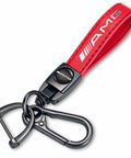 Premium Genuine Leather Keychain For Mercedes Benz Amg Heavy Duty Zinc Alloy Ring For Men And Women Straight Up Sleek Red Auto Swivel Clip.