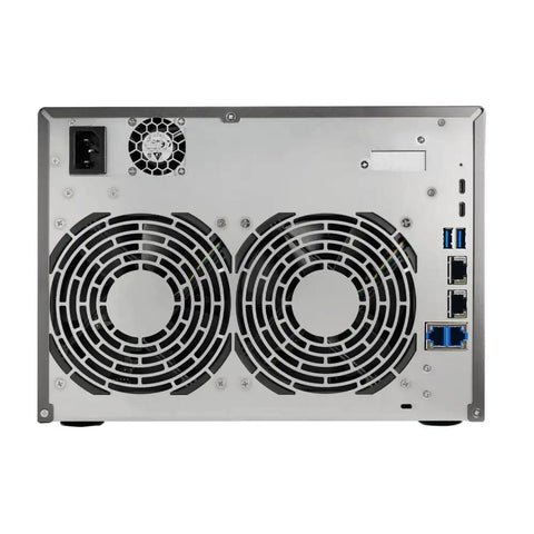 Back view of Heavy Duty Eight Bay Nas Built For Knockout Performance With Amd Ryzen Processor and Sixteen Gb Ecc Ddr5 Memory with cooling vents.