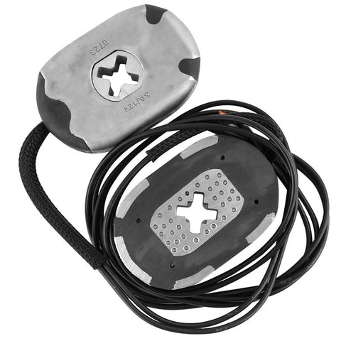 Two 12-inch electric trailer brake magnets with mounting plates and attached wiring for 2x12 inch brake assemblies