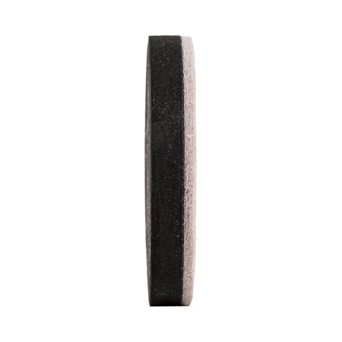 Side view of a single felt furniture slider for hard floors, 3.5 inch wide, brown and black layers, 4 pack great for moving tables sofas and bookcases