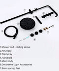 Components of Rock Solid Matte Black Rainfall Shower Head System With Easy Thermostatic Temp Control and Heavy Duty Brass Handheld Spray