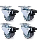 Set Of 4 2-Inch Flat Double-Row Swivel Casters With Brakes For Furniture And Industrial Use Rubber Silent Wheels