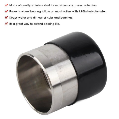 Moncer trailer bearing lubricator tool, 1.98in stainless steel core with black outer sleeve, side view