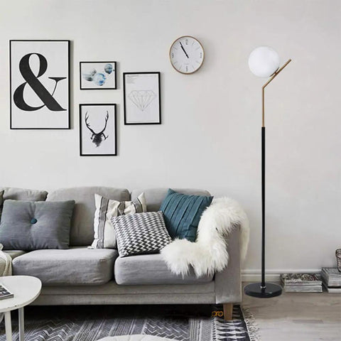 Mid Century Modern White Glass Ball Floor Lamp For Living Room Bedroom Office And Hotel, Tall 60 Inch Stand With G9 Base, 40W Max