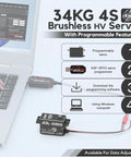 Beefy 34Kgcm High Torque RC Steering Servo Waterproof Low Profile for 1 to 10 Scale RC Cars with programming software and laptop