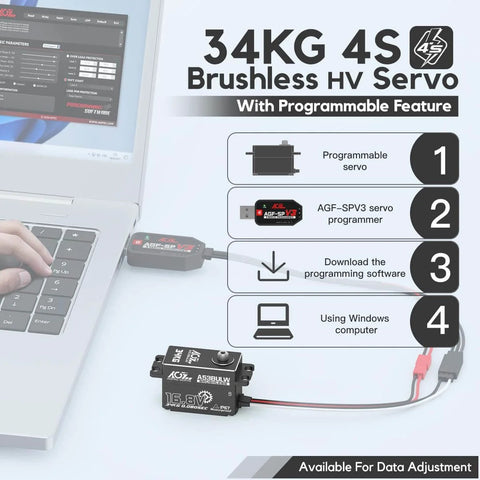 Beefy 34Kgcm High Torque RC Steering Servo Waterproof Low Profile for 1 to 10 Scale RC Cars with programming software and laptop