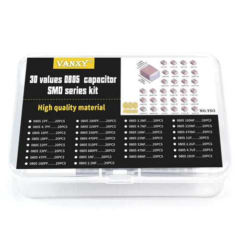 Bulk 600 Piece 30 Value 0805 SMD Capacitor Kit With 1pF To 10uF Range, MLCC Ceramic Chip Capacitors For Electronics Nerds And DIYers