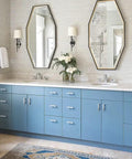 Stainless Steel Cabinet Handles 10 Pack With Satin Nickel Finish 4 Inch Overall Length And 2 1/2 Inch Hole Centers on blue vanity