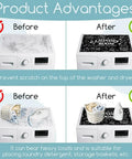 Comparison of washer top with and without Funny Black Laundry Room Top Dust Cover Pad For Washer And Dryer 23.6 By 19.7 Inches No Slip Protector Mat