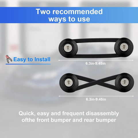 Universal Car Bumper Quick Release Kit 18 Piece Set In Black With Quick Release Tabs Nuts Bolts Washers And O Rings Bumper Fastener System For Easy Trunk Access And A Clean Look showing two configurations for installation