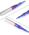 Two tapered ball-nose end mills, 1/4" shank, 1/16" tip with 1/32" radius, 5.4°, solid carbide CNC router bits for engraving